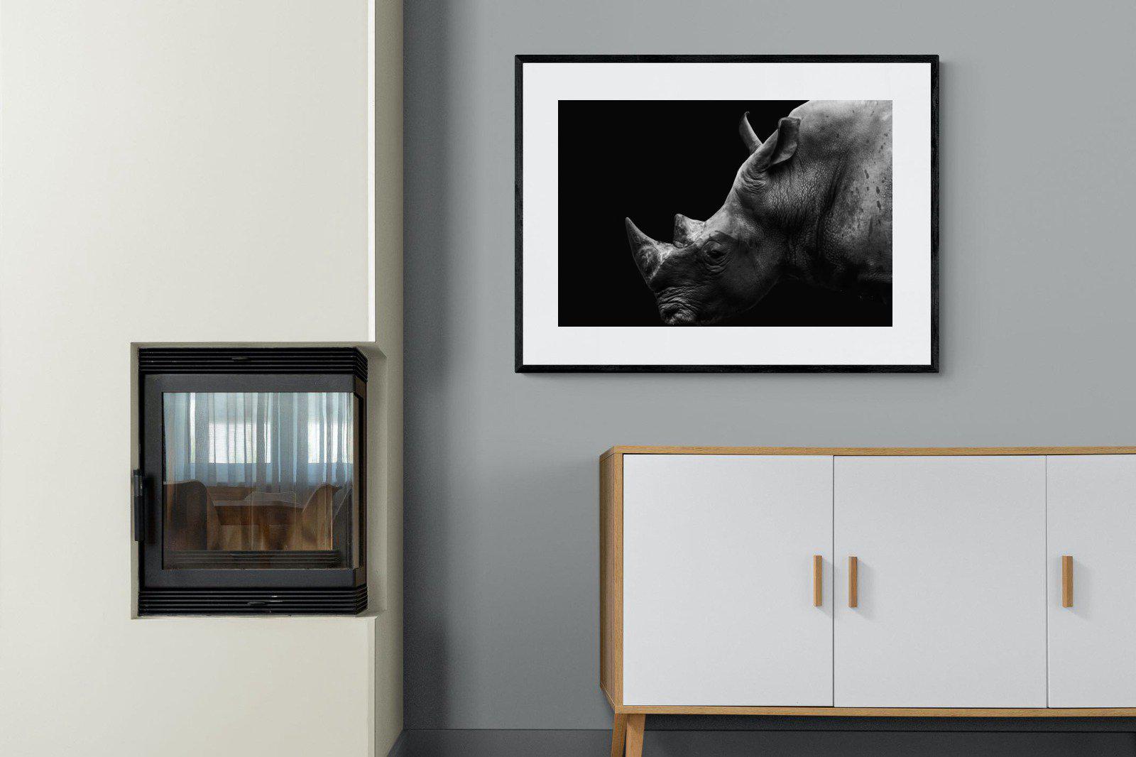 Black Rhino-Wall_Art-100 x 75cm-Framed Print-Black-Pixalot