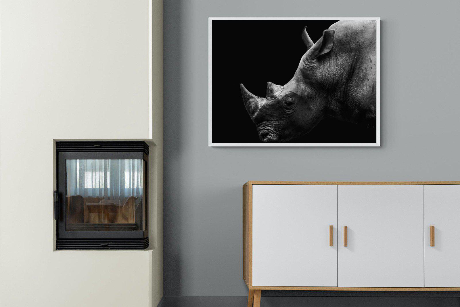 Black Rhino-Wall_Art-100 x 75cm-Mounted Canvas-White-Pixalot