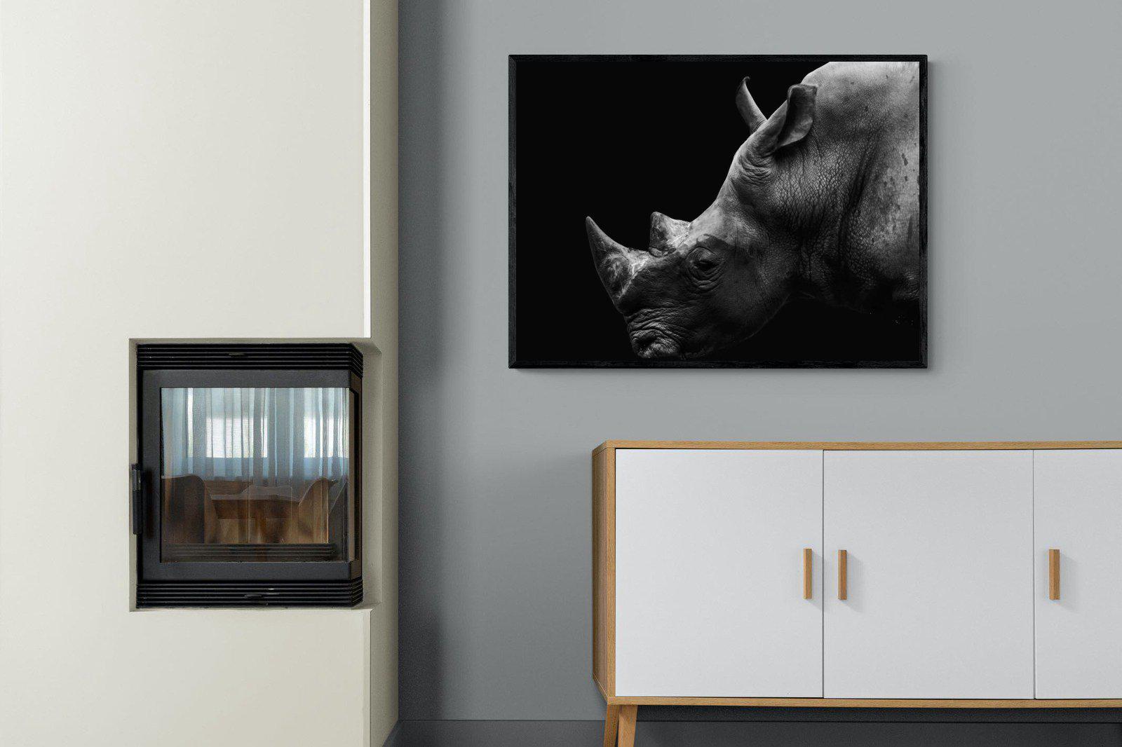 Black Rhino-Wall_Art-100 x 75cm-Mounted Canvas-Black-Pixalot