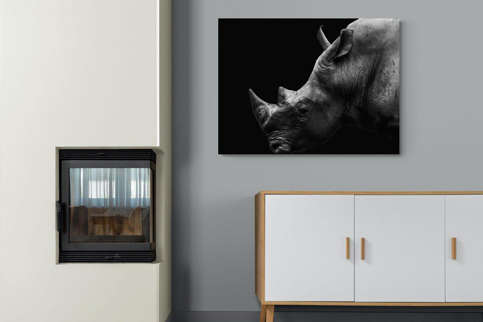 Black Rhino-Wall_Art-100 x 75cm-Mounted Canvas-No Frame-Pixalot