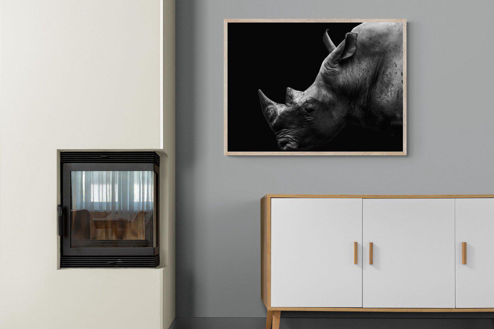 Black Rhino-Wall_Art-100 x 75cm-Mounted Canvas-Wood-Pixalot