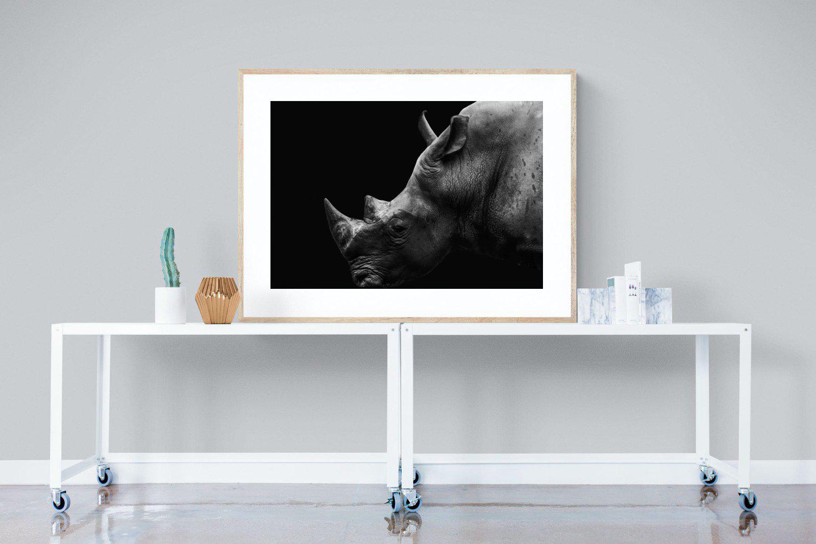 Black Rhino-Wall_Art-120 x 90cm-Framed Print-Wood-Pixalot