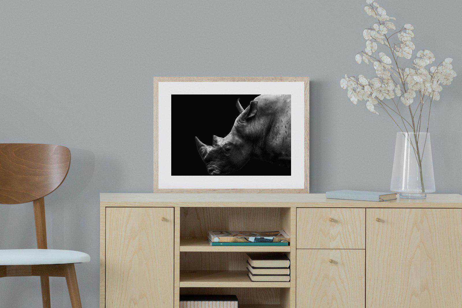 Black Rhino-Wall_Art-60 x 45cm-Framed Print-Wood-Pixalot