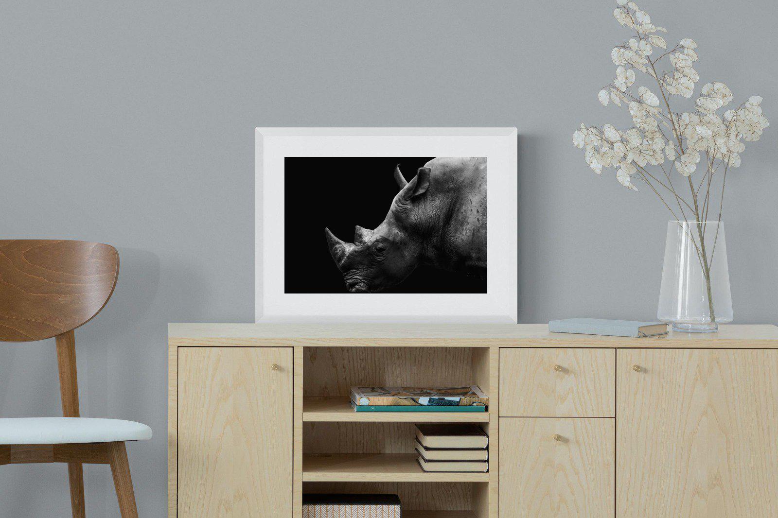 Black Rhino-Wall_Art-60 x 45cm-Framed Print-White-Pixalot