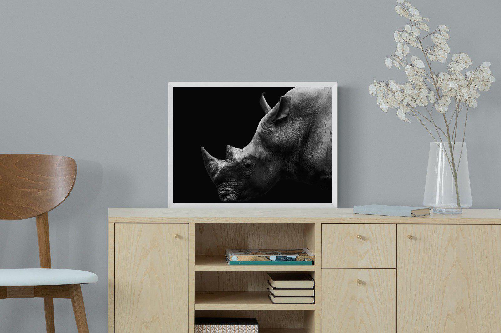 Black Rhino-Wall_Art-60 x 45cm-Mounted Canvas-White-Pixalot