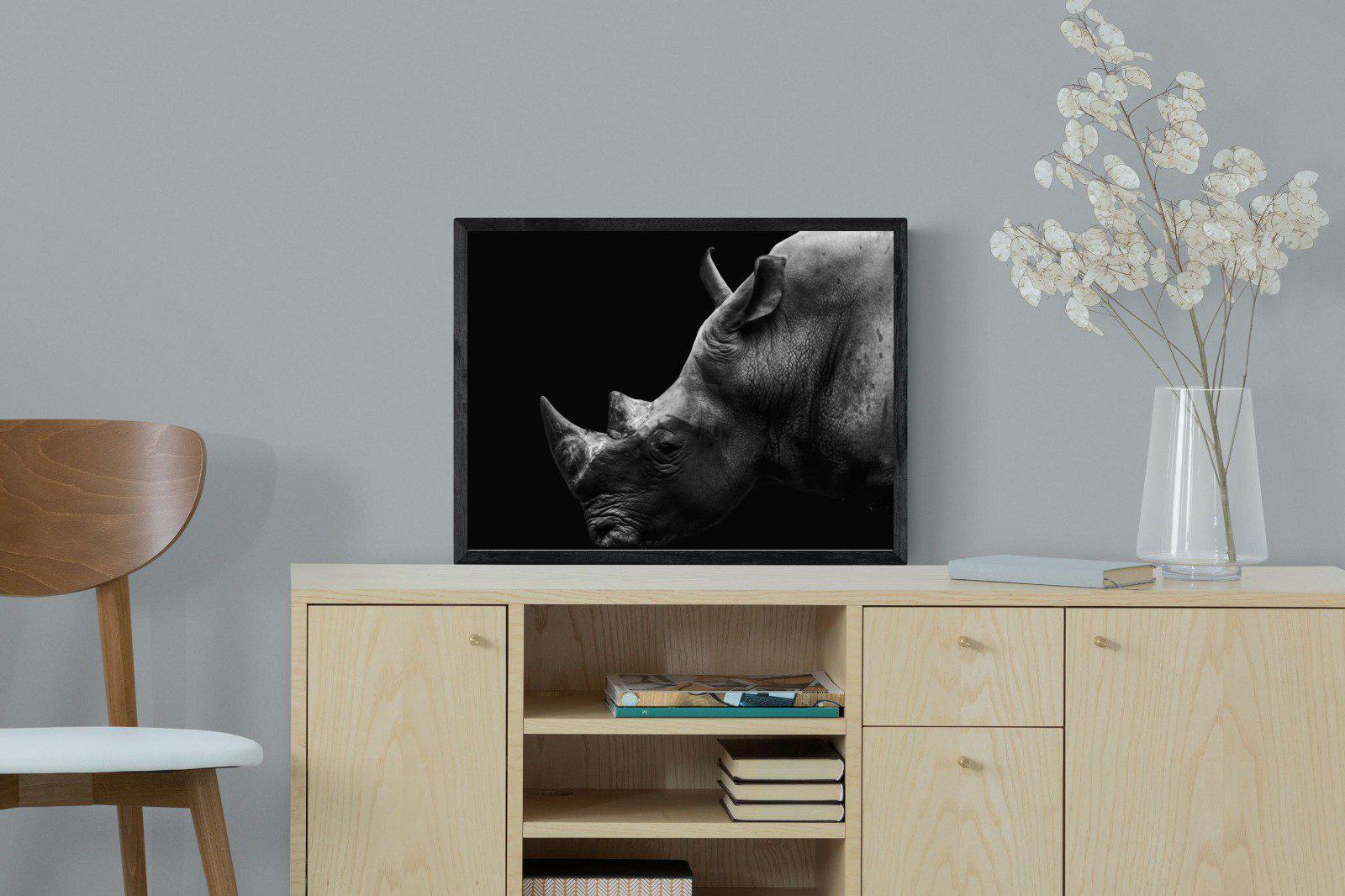 Black Rhino-Wall_Art-60 x 45cm-Mounted Canvas-Black-Pixalot