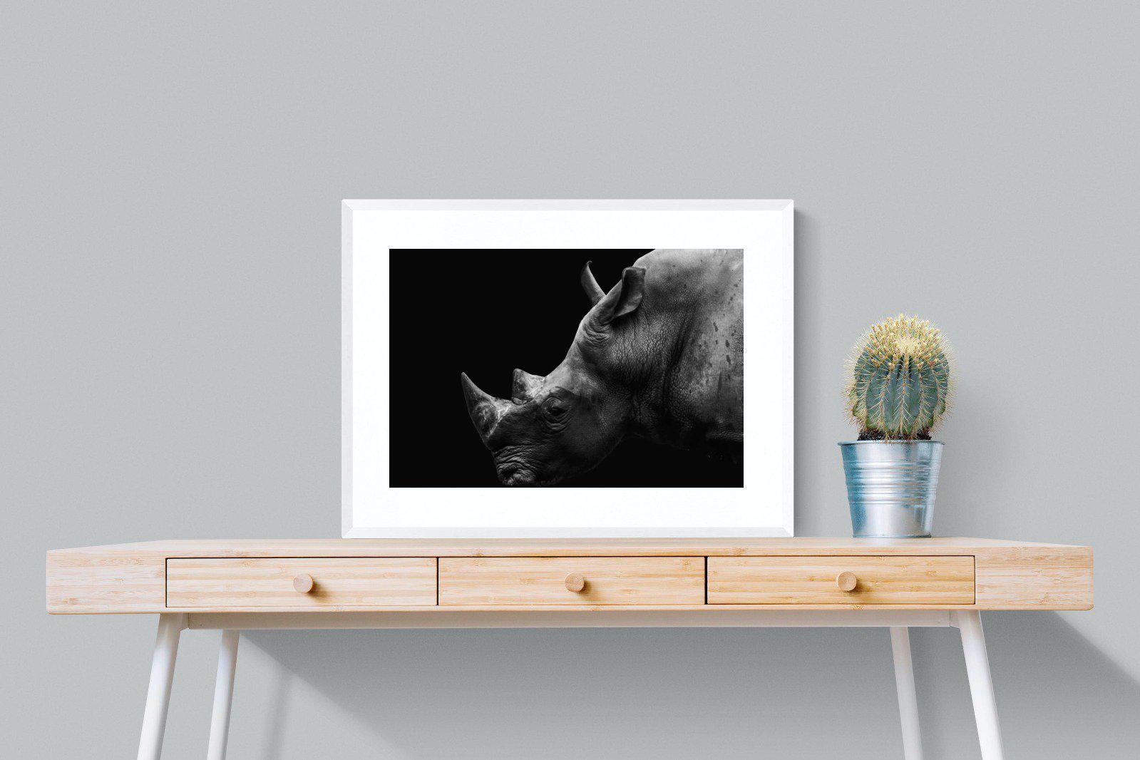 Black Rhino-Wall_Art-80 x 60cm-Framed Print-White-Pixalot