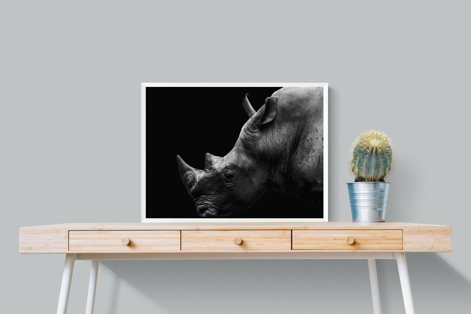 Black Rhino-Wall_Art-80 x 60cm-Mounted Canvas-White-Pixalot