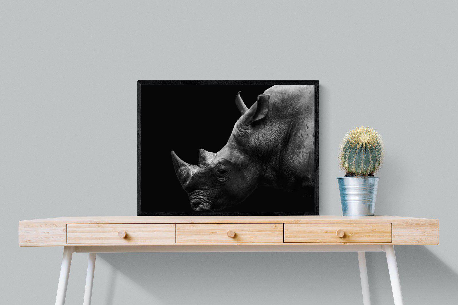 Black Rhino-Wall_Art-80 x 60cm-Mounted Canvas-Black-Pixalot