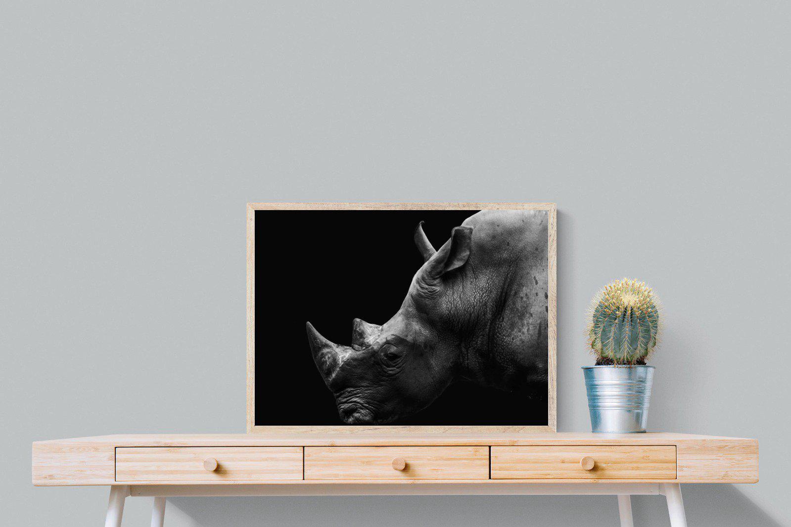 Black Rhino-Wall_Art-80 x 60cm-Mounted Canvas-Wood-Pixalot