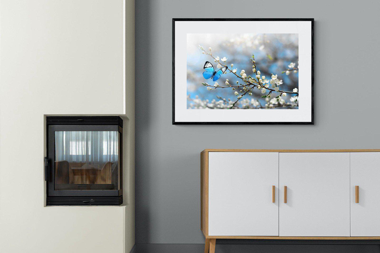 Blue Flutter-Wall_Art-100 x 75cm-Framed Print-Black-Pixalot