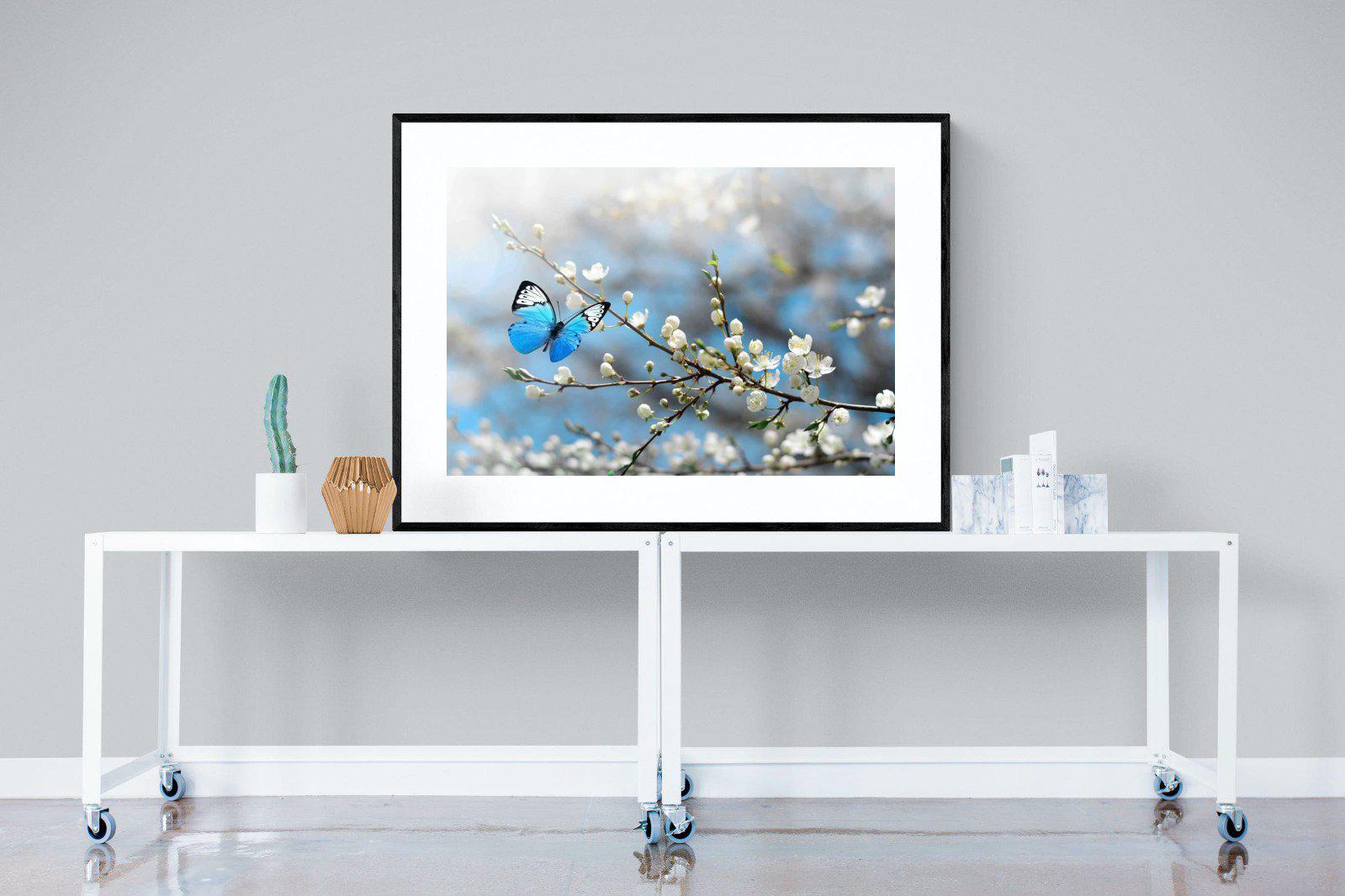 Blue Flutter-Wall_Art-120 x 90cm-Framed Print-Black-Pixalot