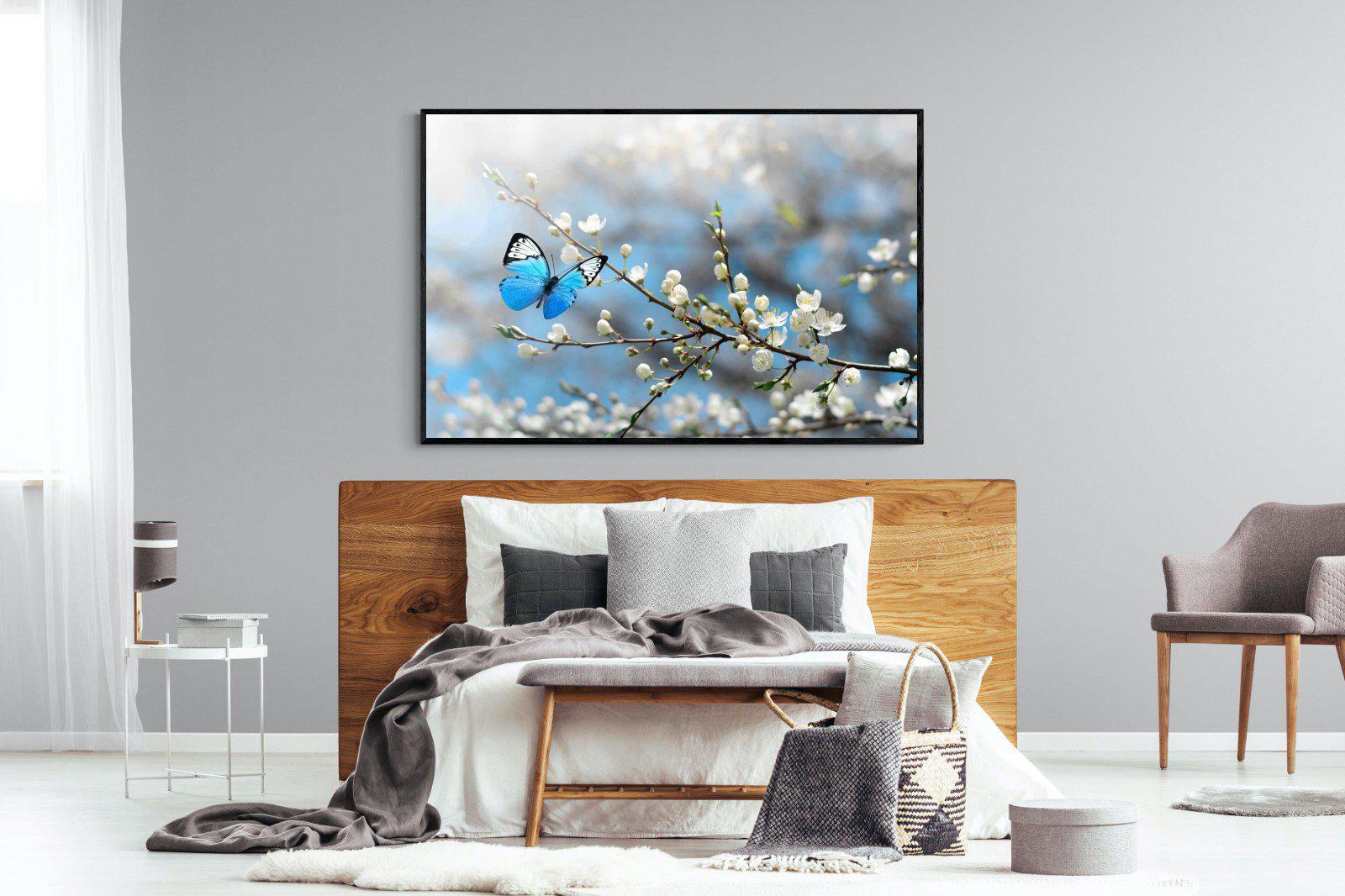 Blue Flutter-Wall_Art-150 x 100cm-Mounted Canvas-Black-Pixalot