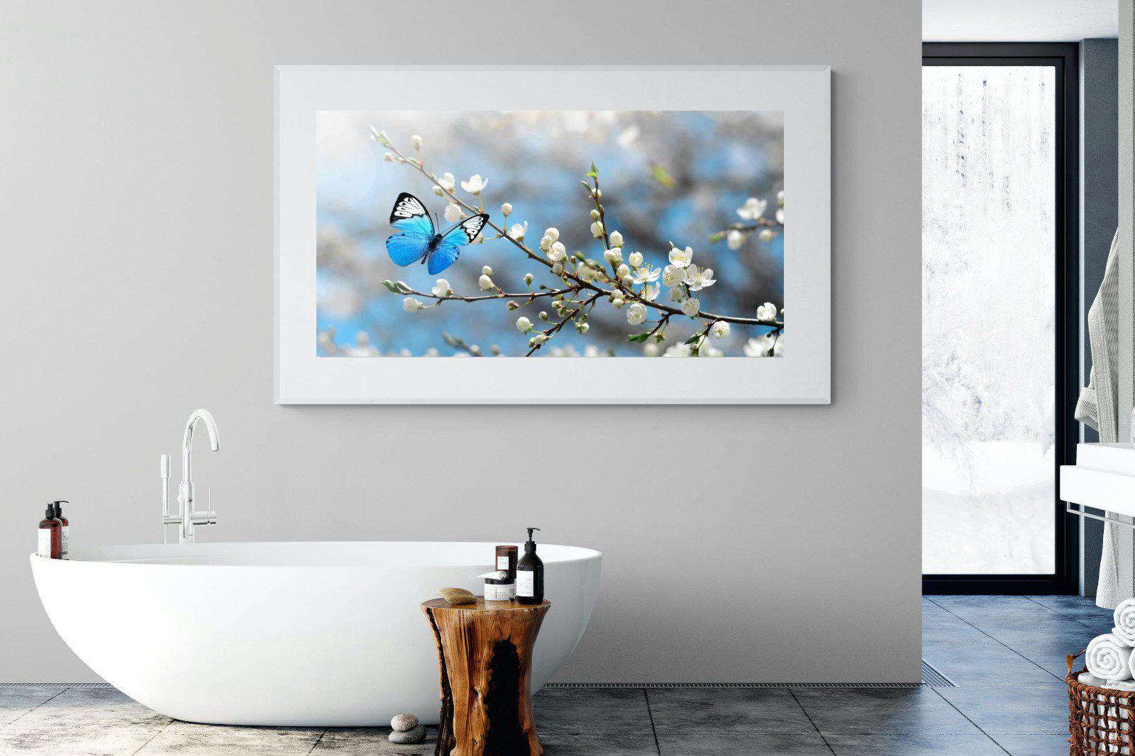Blue Flutter-Wall_Art-180 x 110cm-Framed Print-White-Pixalot