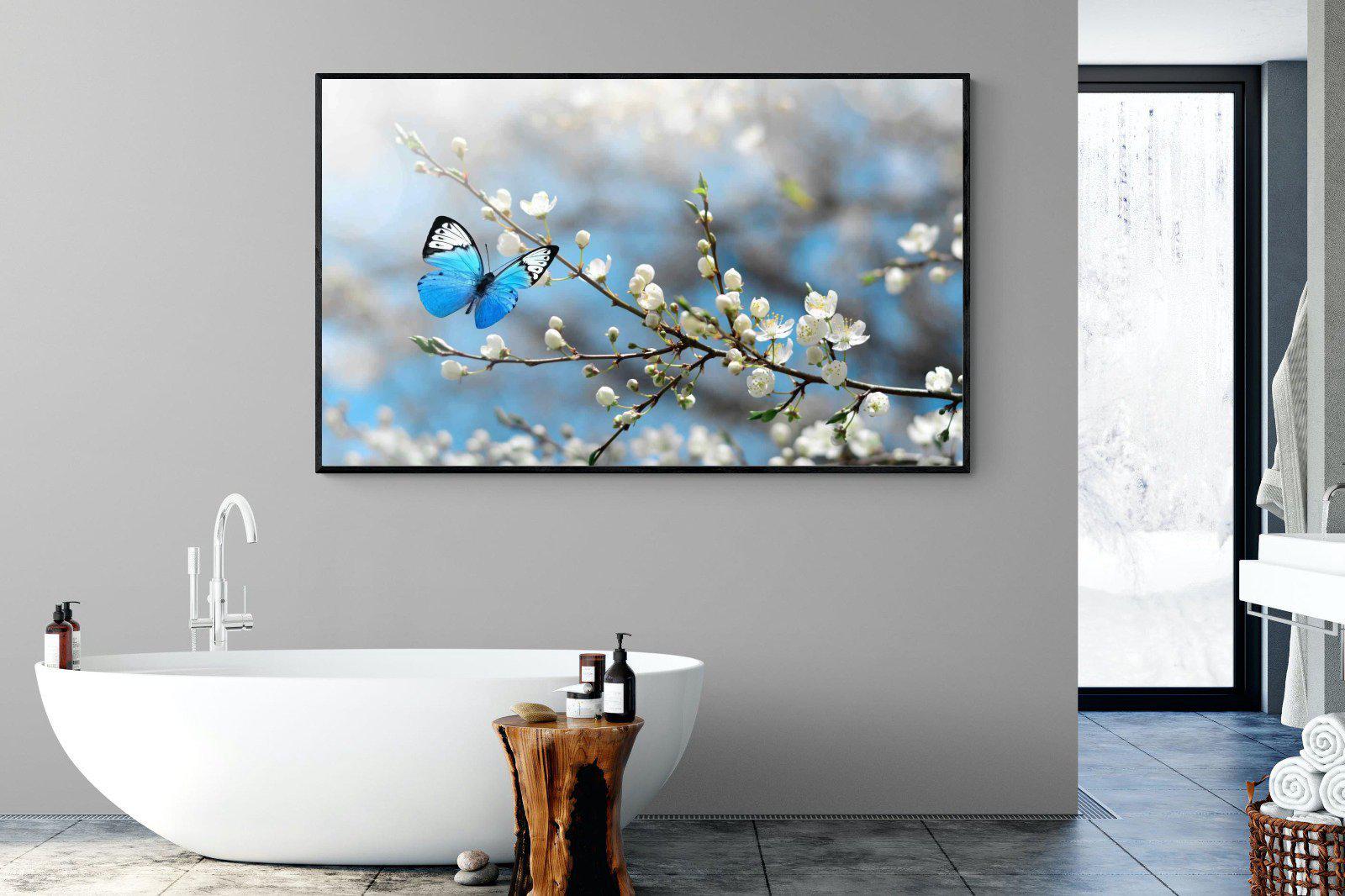 Blue Flutter-Wall_Art-180 x 110cm-Mounted Canvas-Black-Pixalot