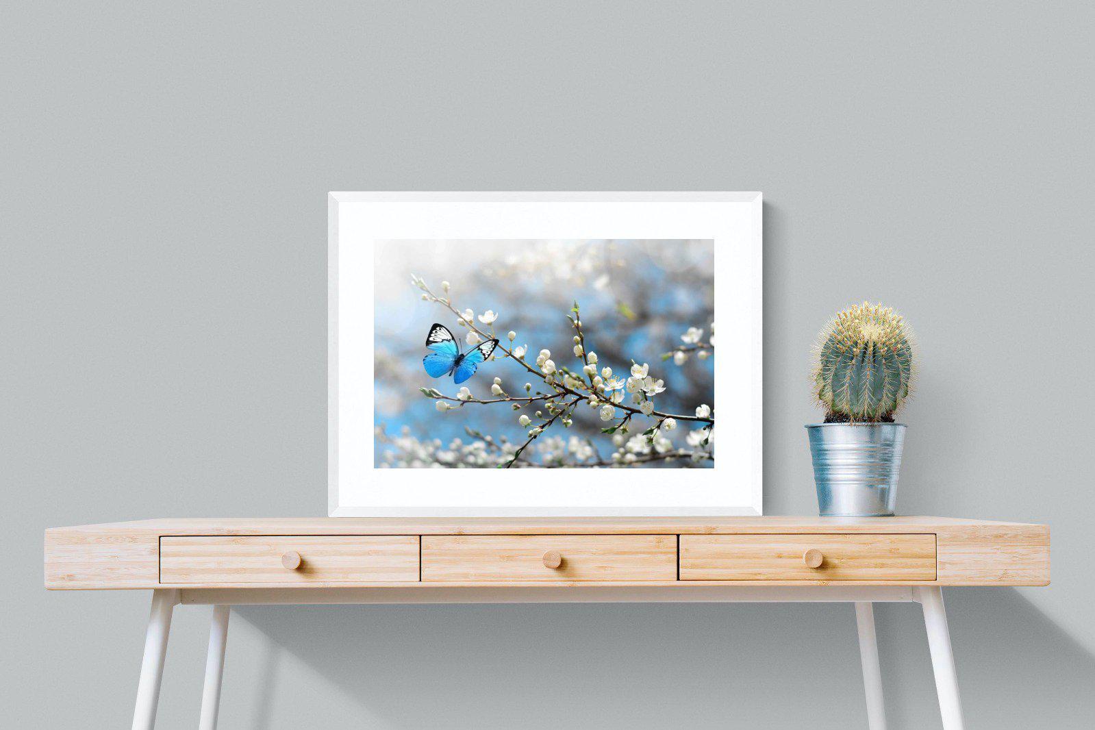 Blue Flutter-Wall_Art-80 x 60cm-Framed Print-White-Pixalot