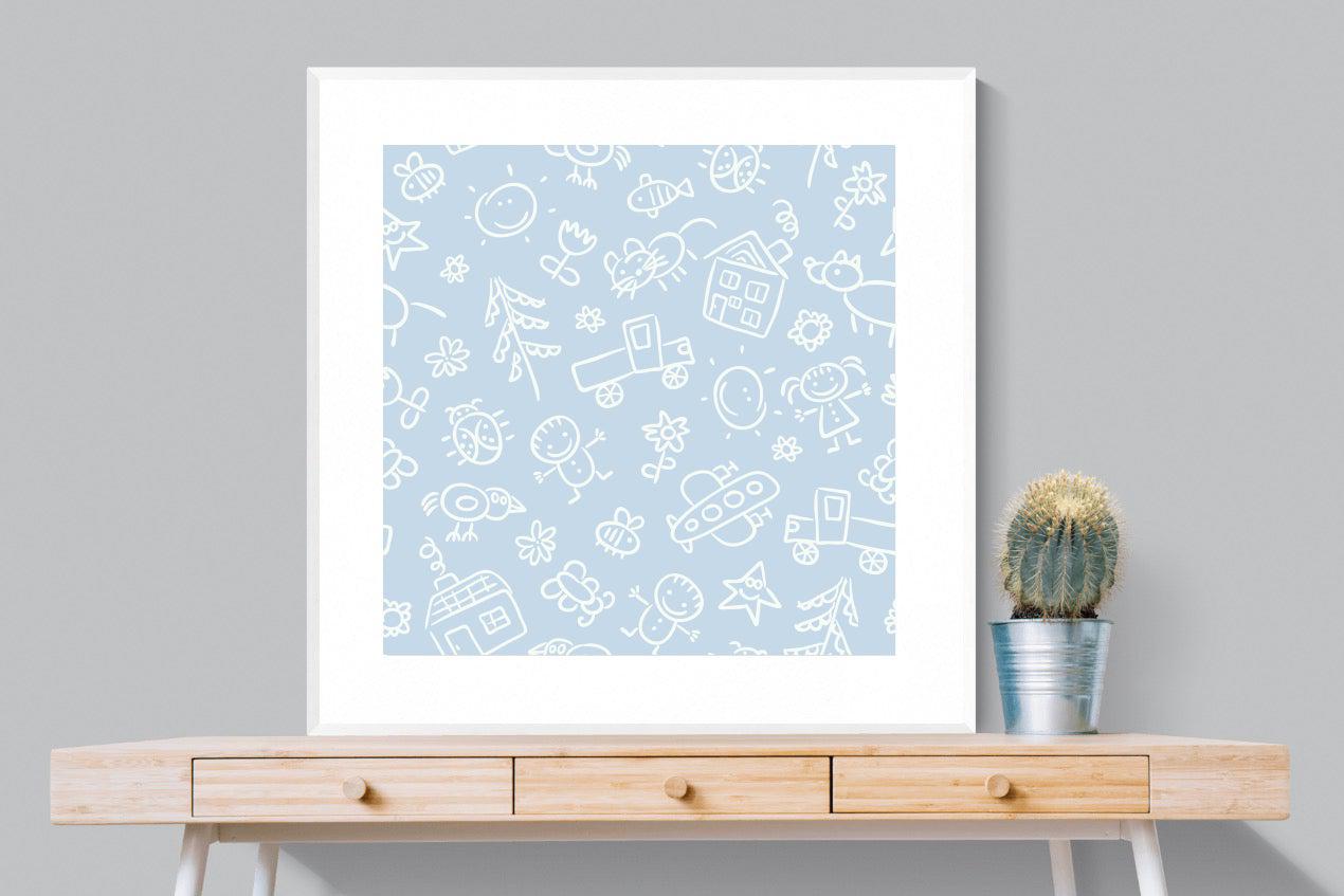 Blue Pattern-Wall_Art-100 x 100cm-Framed Print-White-Pixalot