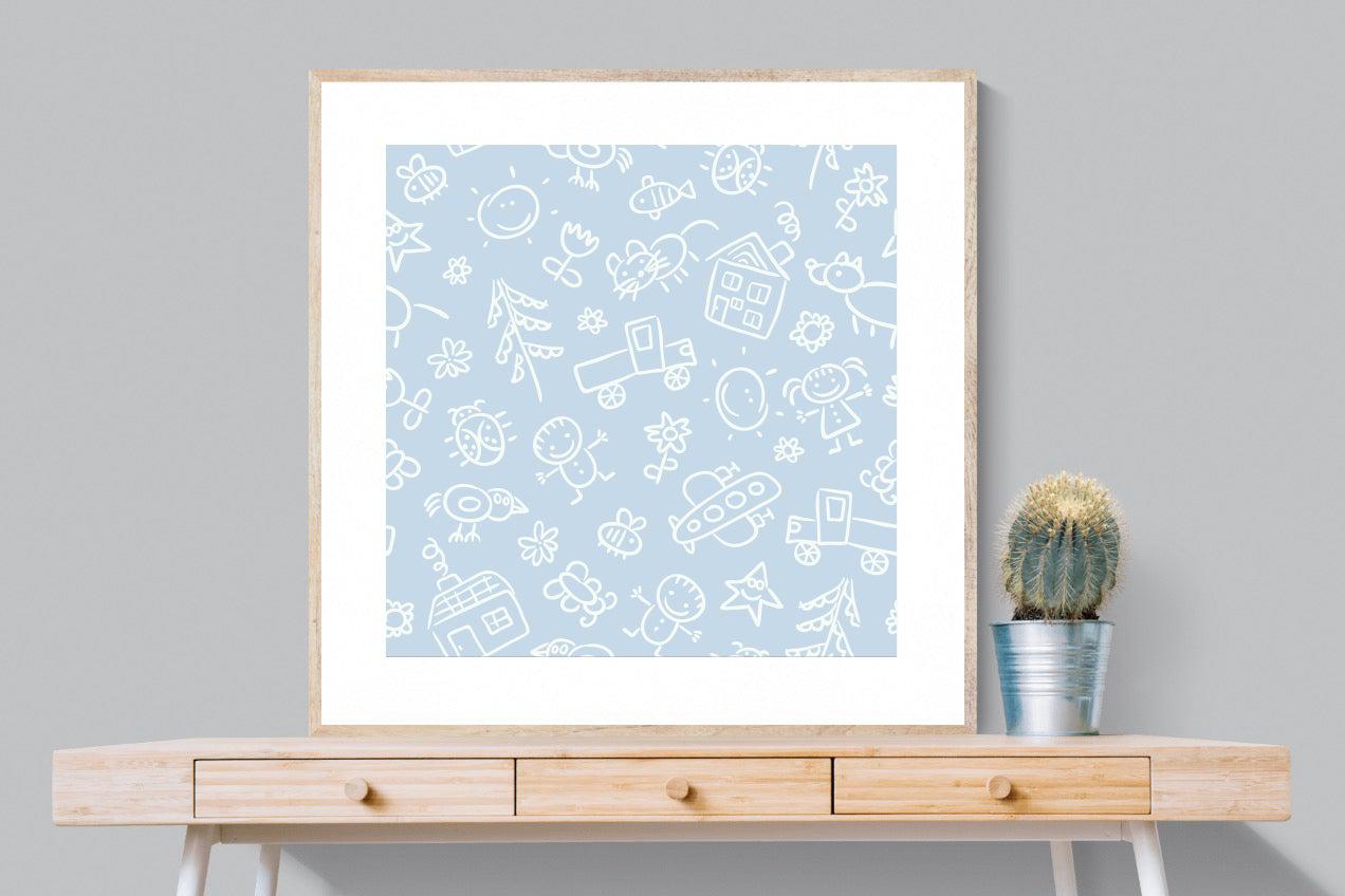 Blue Pattern-Wall_Art-100 x 100cm-Framed Print-Wood-Pixalot