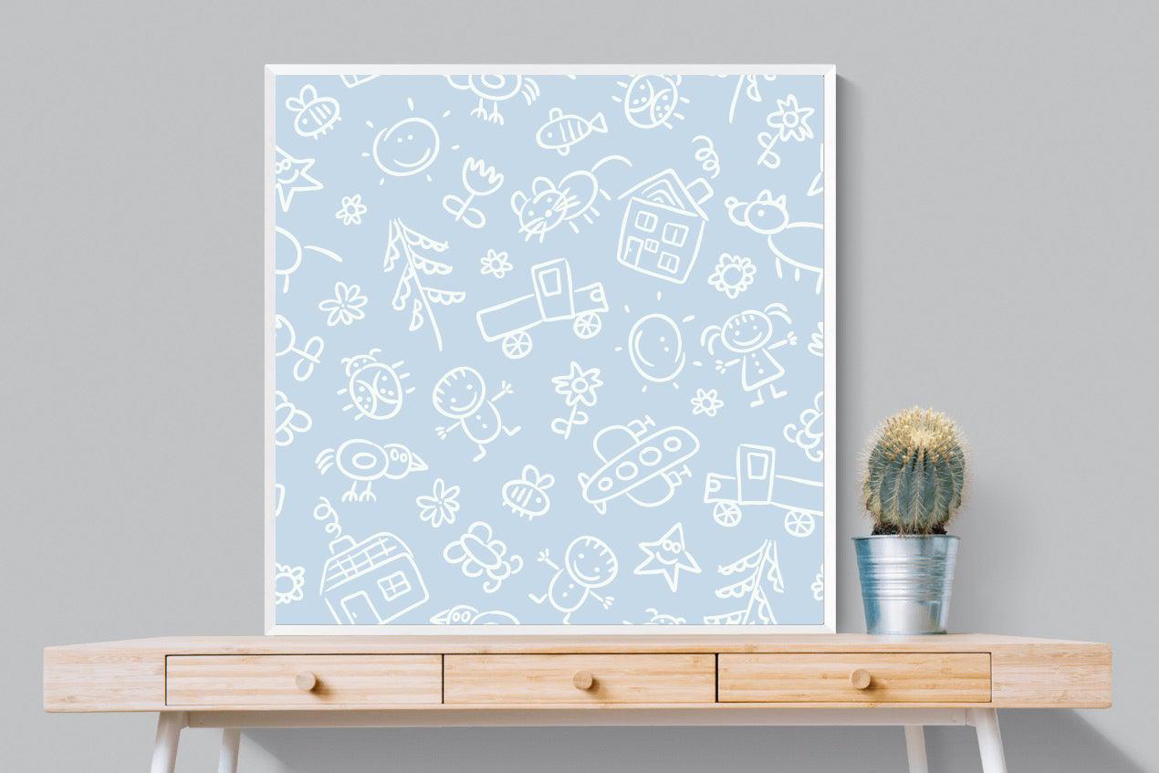 Blue Pattern-Wall_Art-100 x 100cm-Mounted Canvas-White-Pixalot