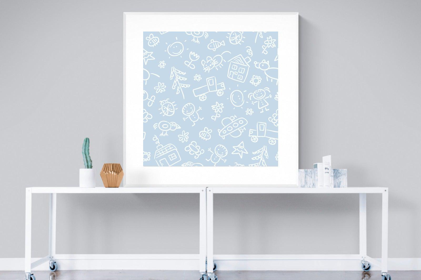 Blue Pattern-Wall_Art-120 x 120cm-Framed Print-White-Pixalot