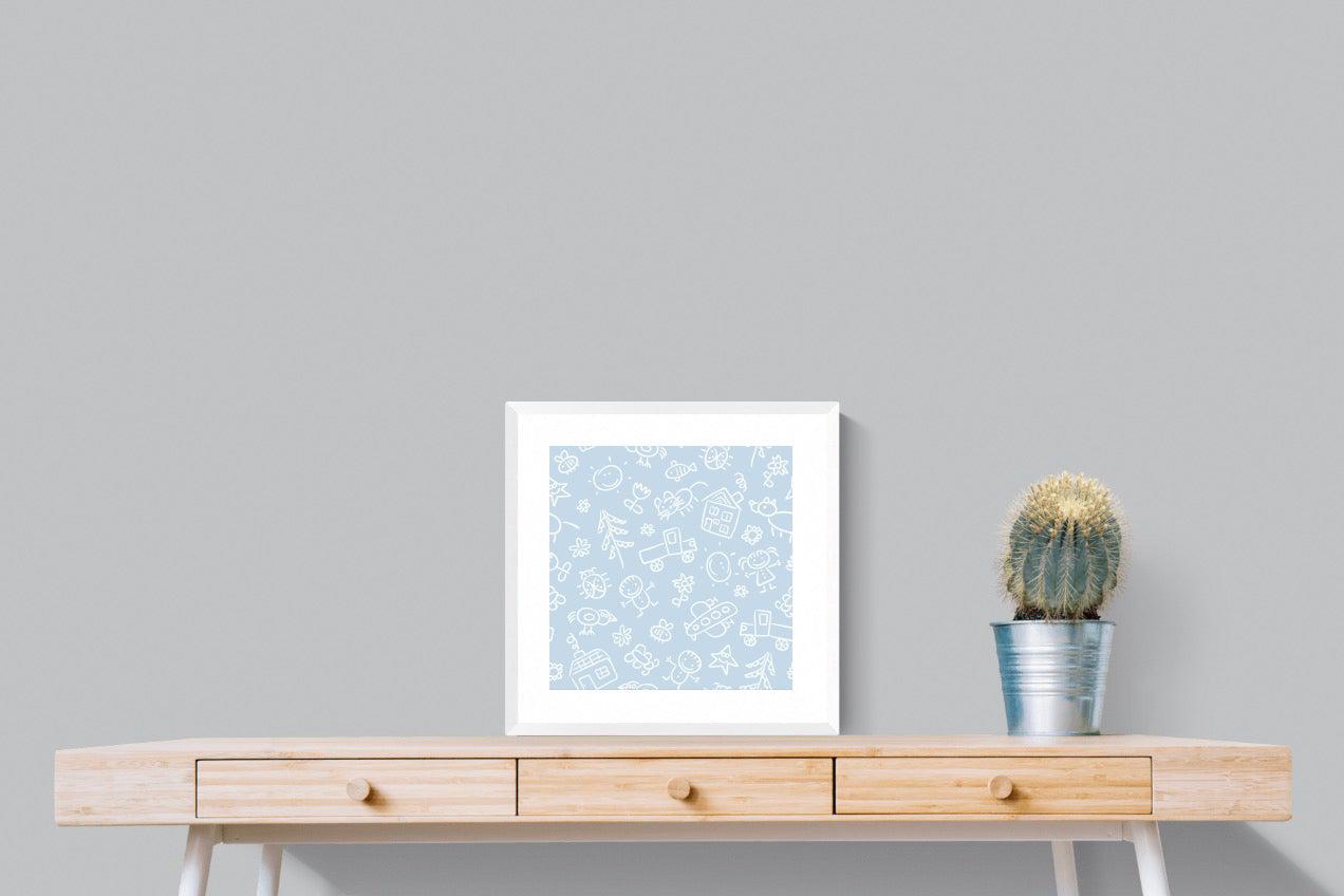 Blue Pattern-Wall_Art-50 x 50cm-Framed Print-White-Pixalot