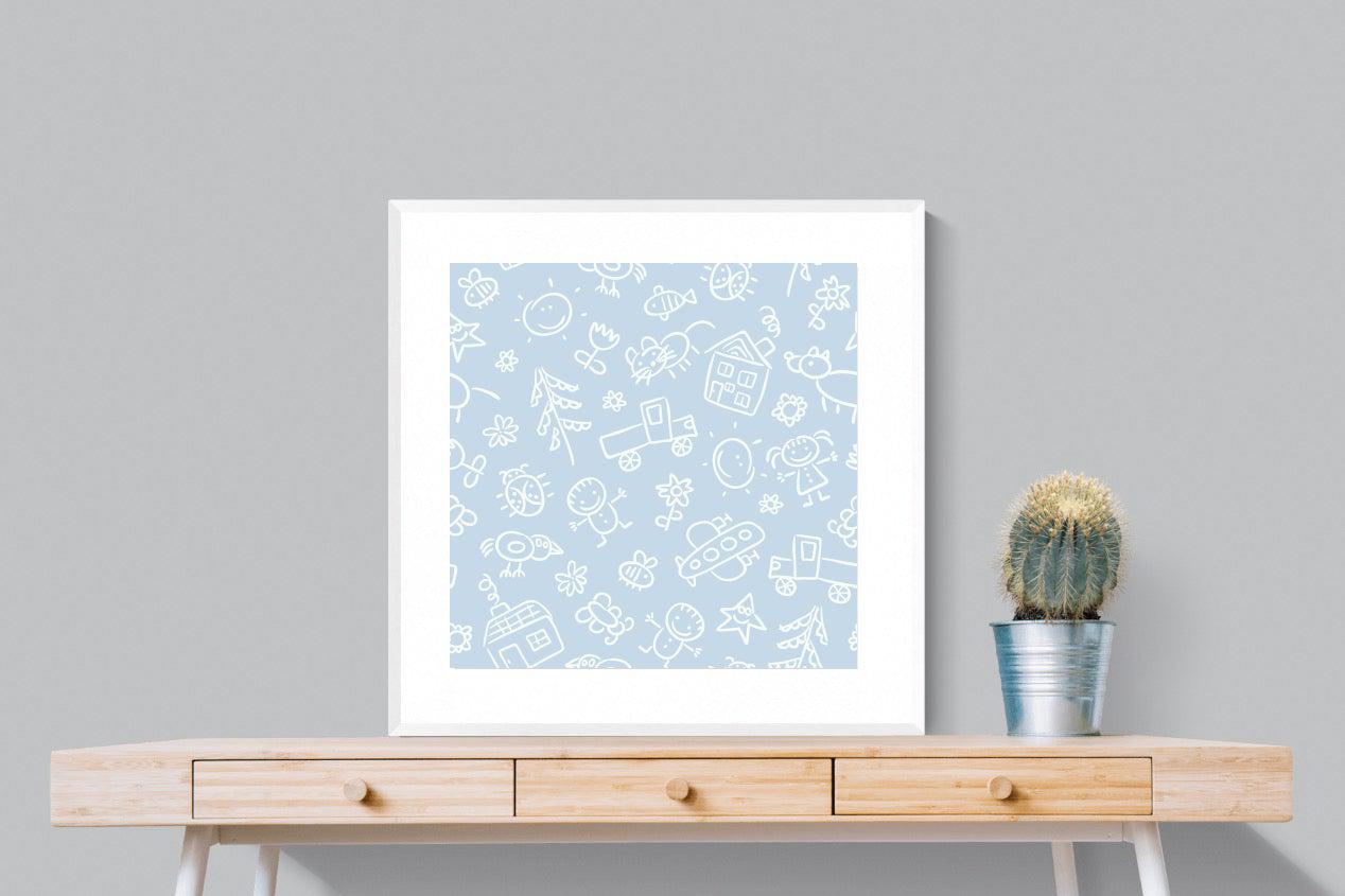 Blue Pattern-Wall_Art-80 x 80cm-Framed Print-White-Pixalot