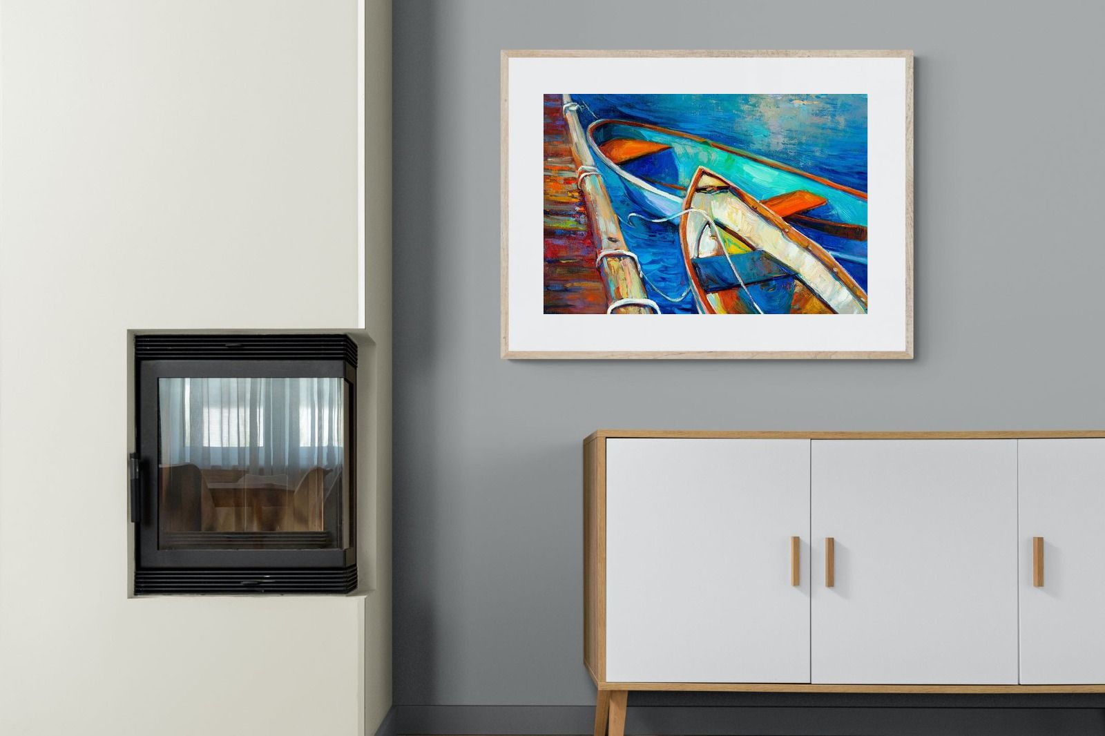 Boats on Canvas-Wall_Art-100 x 75cm-Framed Print-Wood-Pixalot
