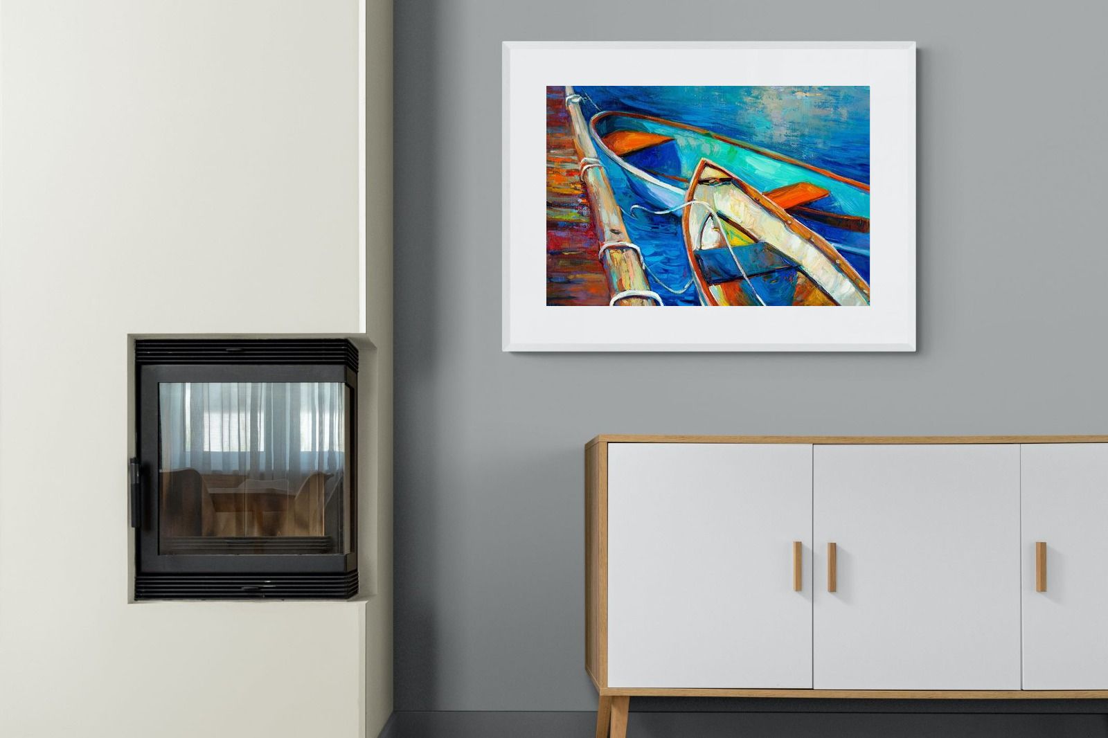 Boats on Canvas-Wall_Art-100 x 75cm-Framed Print-White-Pixalot