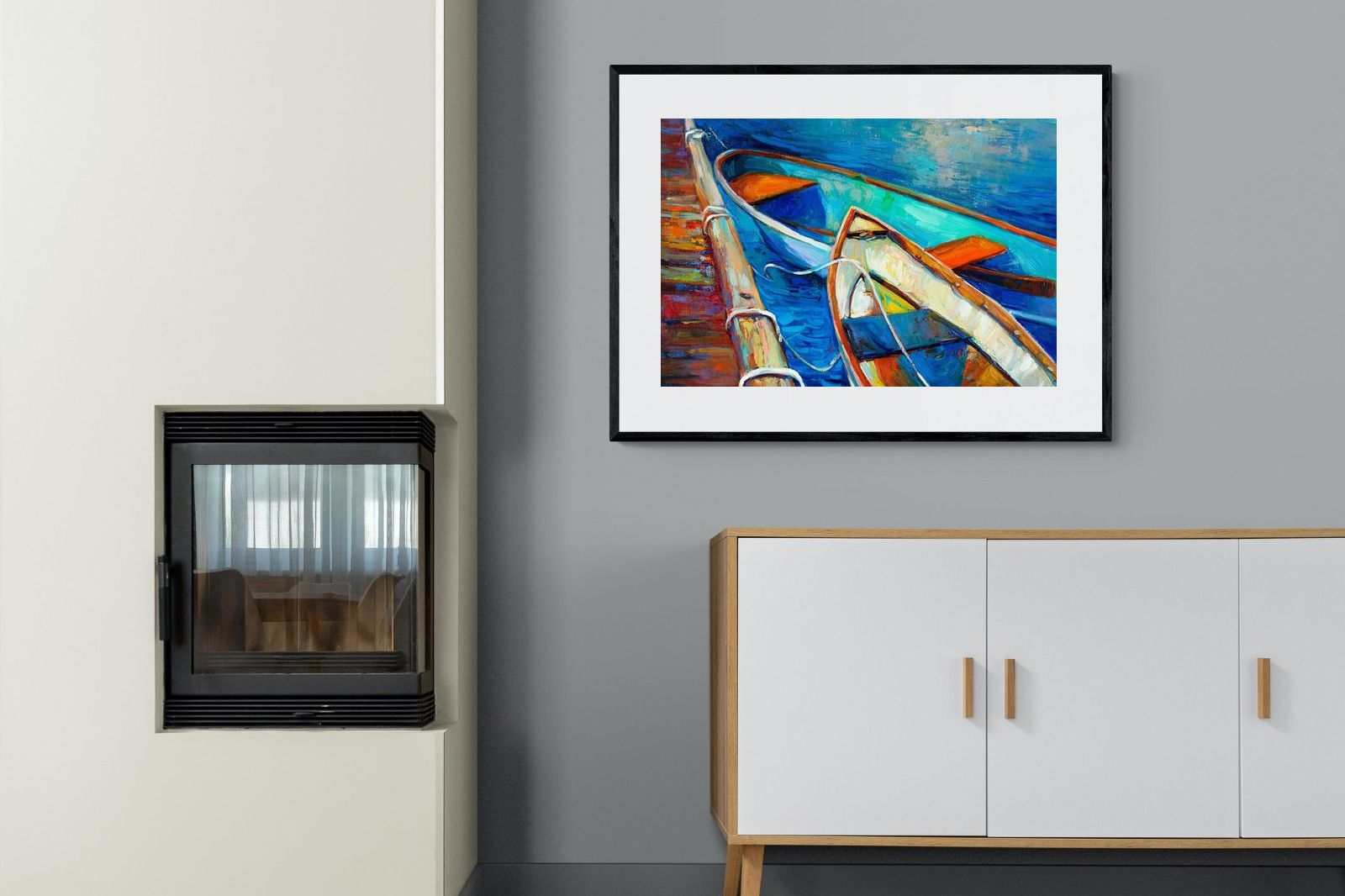 Boats on Canvas-Wall_Art-100 x 75cm-Framed Print-Black-Pixalot