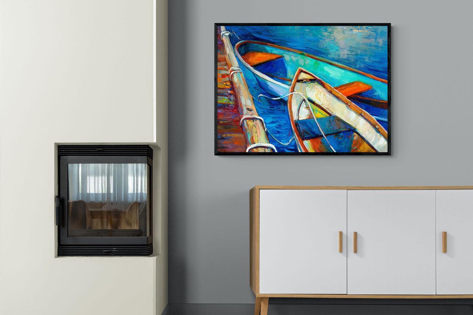 Boats on Canvas-Wall_Art-100 x 75cm-Mounted Canvas-Black-Pixalot