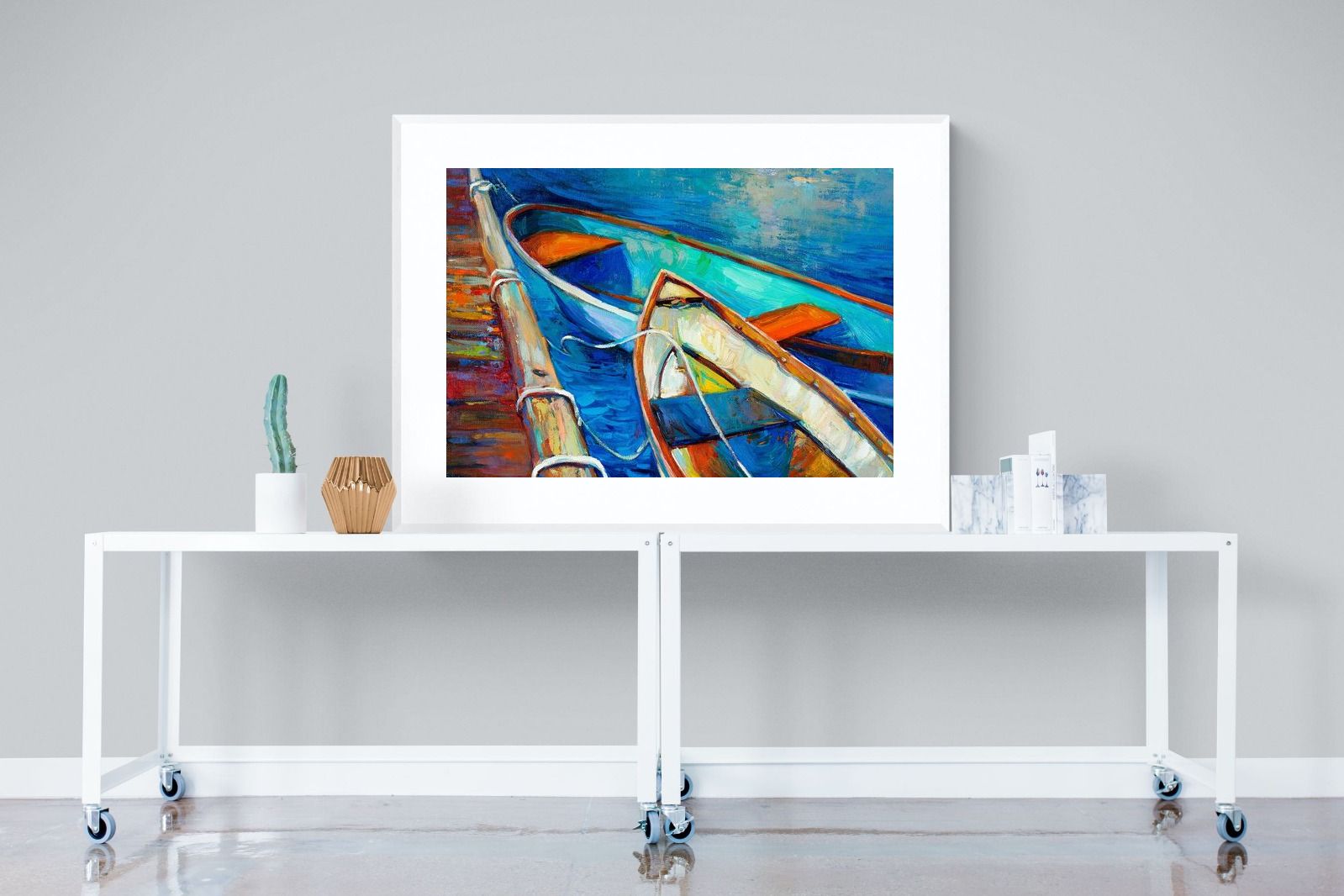 Boats on Canvas-Wall_Art-120 x 90cm-Framed Print-White-Pixalot