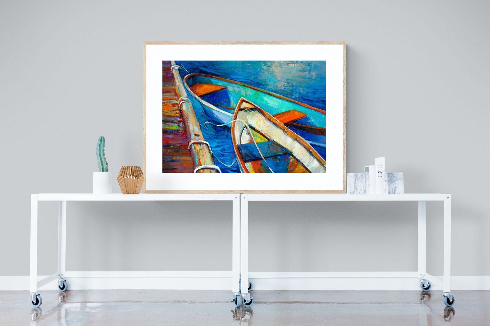 Boats on Canvas-Wall_Art-120 x 90cm-Framed Print-Wood-Pixalot