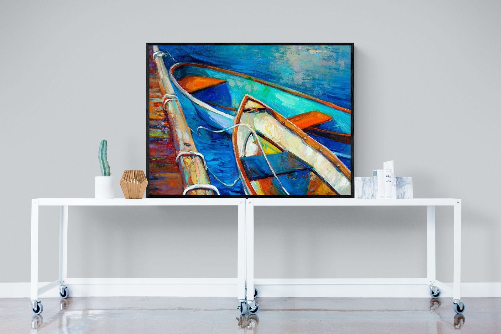 Boats on Canvas-Wall_Art-120 x 90cm-Mounted Canvas-Black-Pixalot