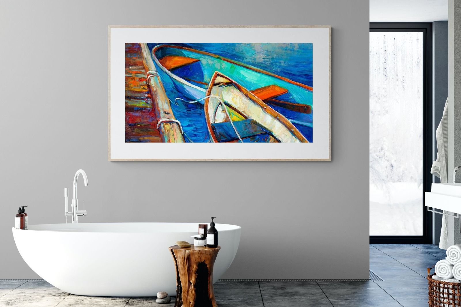 Boats on Canvas-Wall_Art-180 x 110cm-Framed Print-Wood-Pixalot