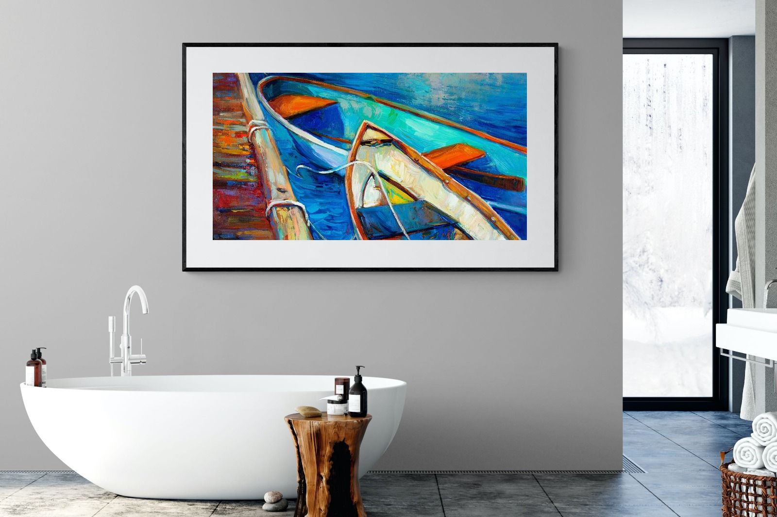 Boats on Canvas-Wall_Art-180 x 110cm-Framed Print-Black-Pixalot
