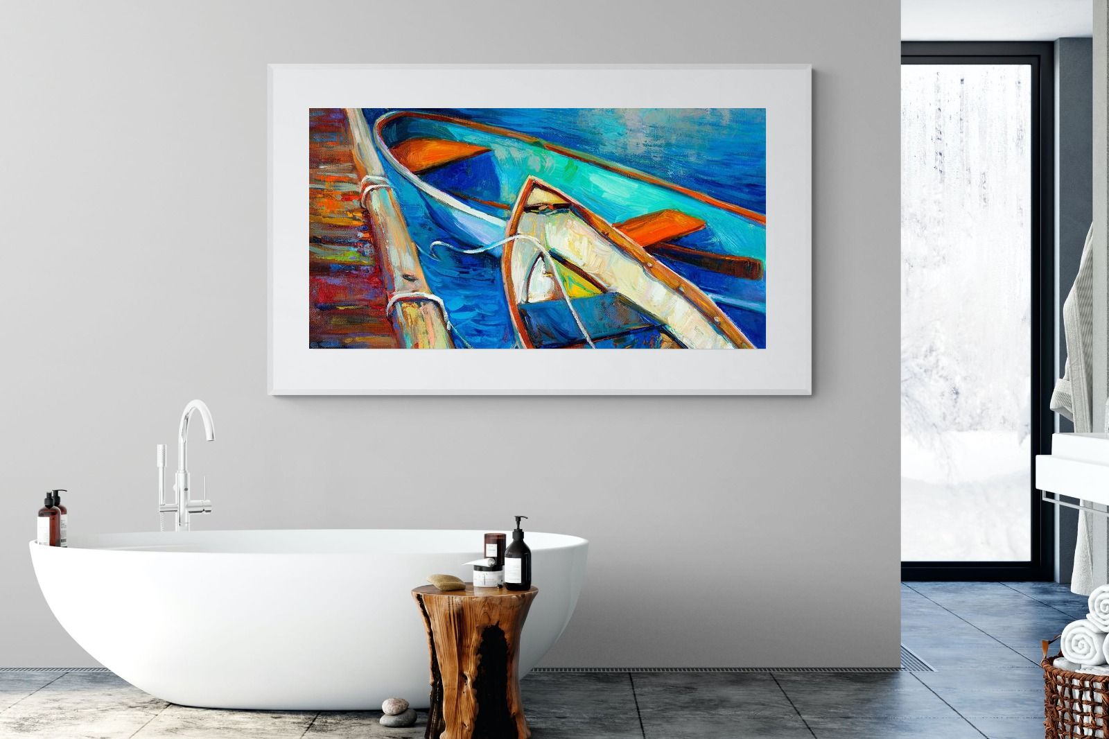 Boats on Canvas-Wall_Art-180 x 110cm-Framed Print-White-Pixalot