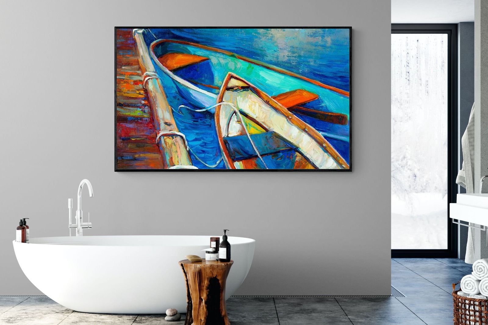 Boats on Canvas-Wall_Art-180 x 110cm-Mounted Canvas-Black-Pixalot