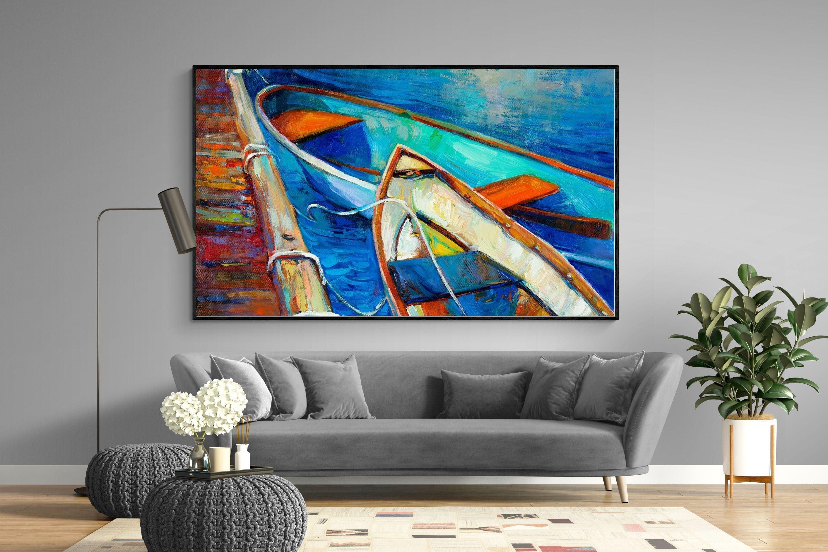 Boats on Canvas-Wall_Art-220 x 130cm-Mounted Canvas-Black-Pixalot