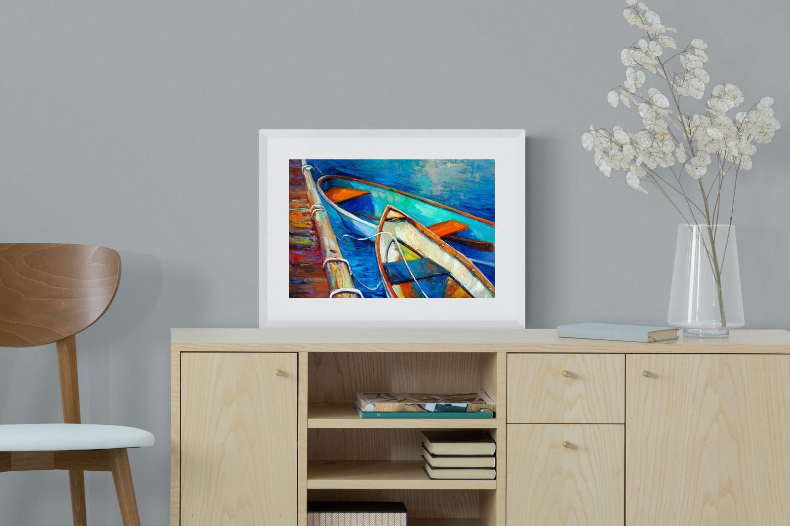 Boats on Canvas-Wall_Art-60 x 45cm-Framed Print-White-Pixalot