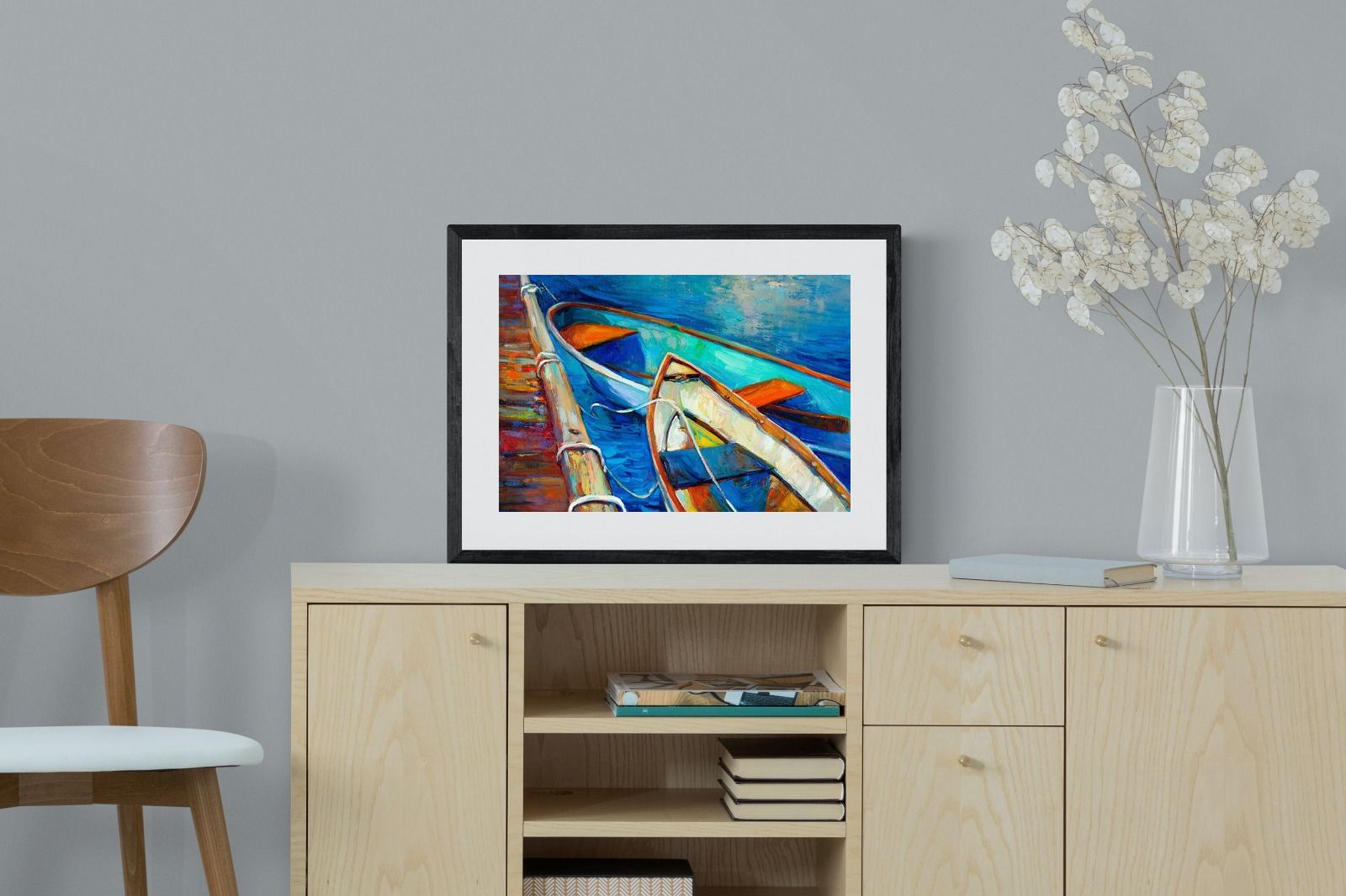 Boats on Canvas-Wall_Art-60 x 45cm-Framed Print-Black-Pixalot