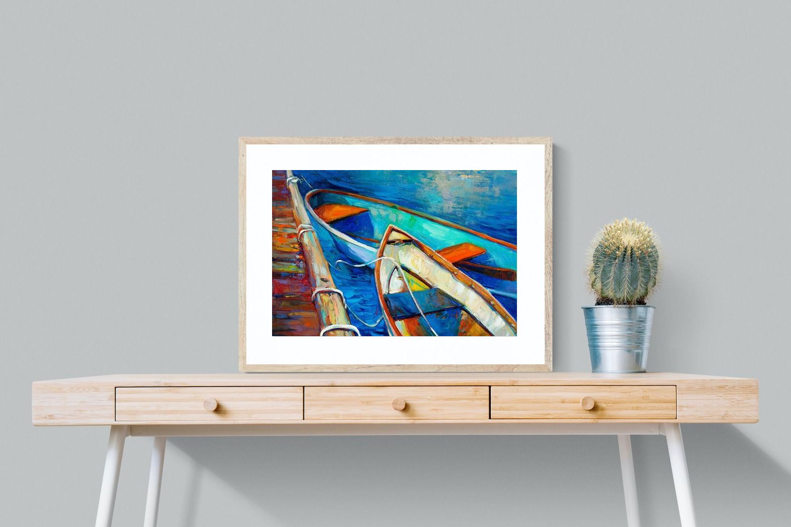 Boats on Canvas-Wall_Art-80 x 60cm-Framed Print-Wood-Pixalot