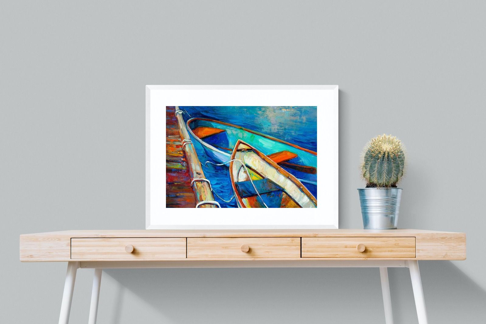 Boats on Canvas-Wall_Art-80 x 60cm-Framed Print-White-Pixalot