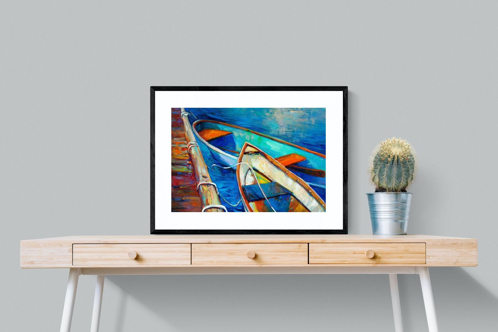 Boats on Canvas-Wall_Art-80 x 60cm-Framed Print-Black-Pixalot