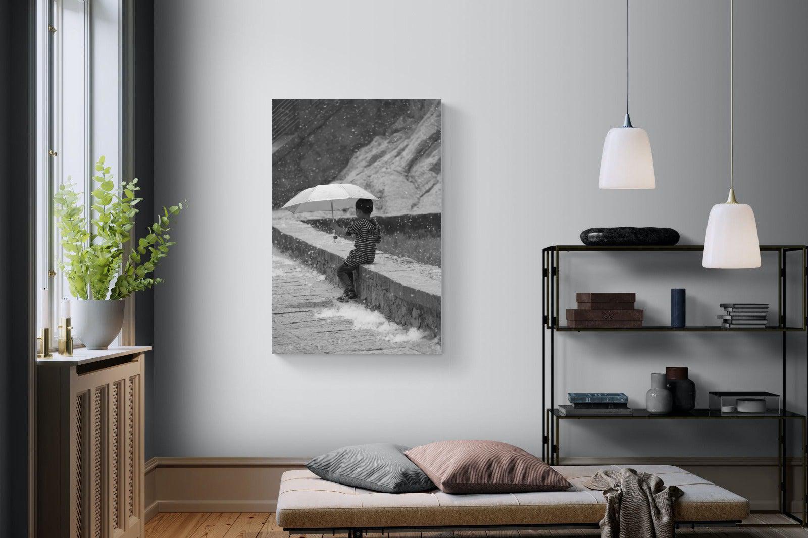 Boy & Brolly-Wall_Art-100 x 150cm-Mounted Canvas-No Frame-Pixalot