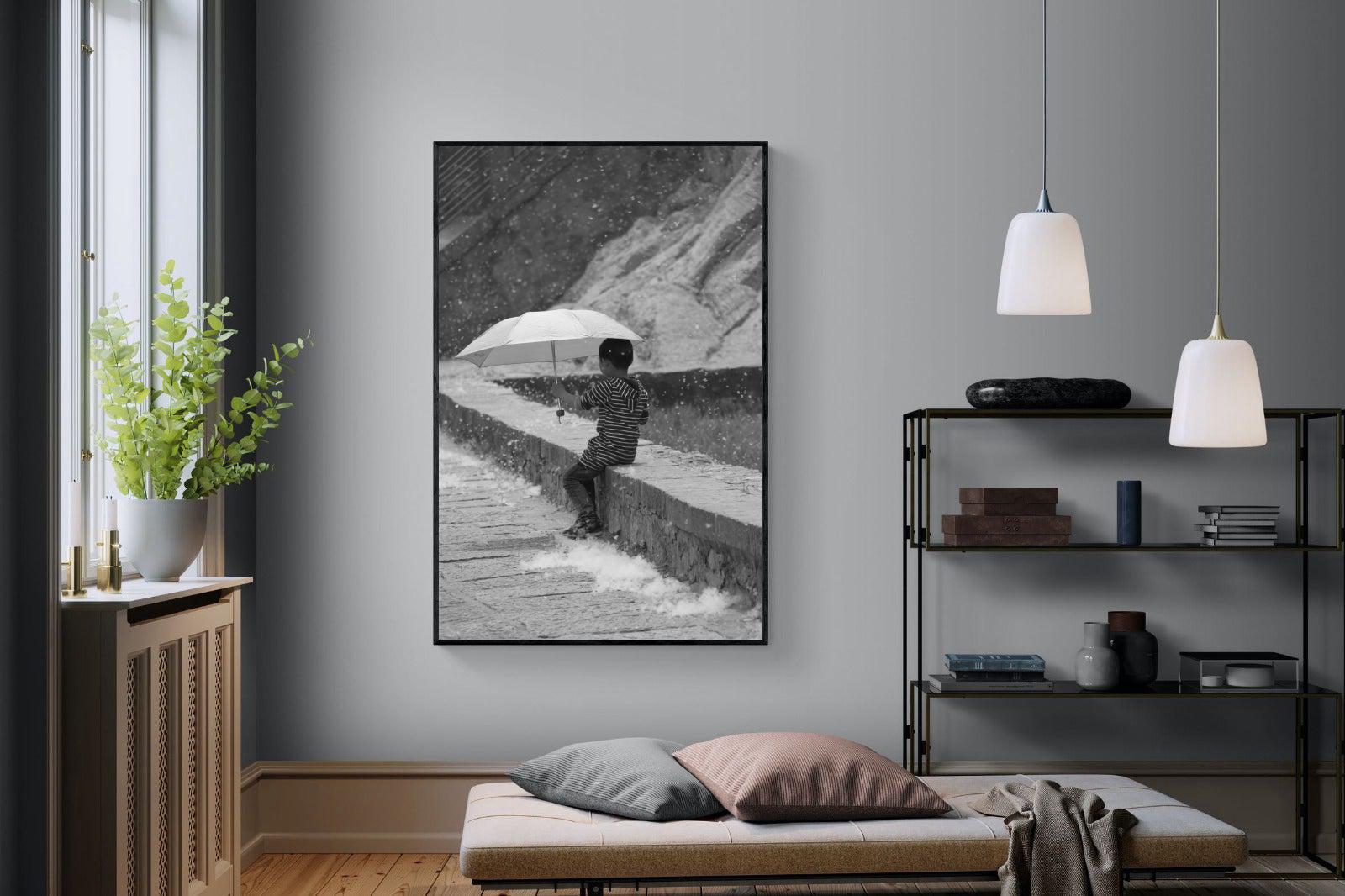 Boy & Brolly-Wall_Art-120 x 180cm-Mounted Canvas-Black-Pixalot