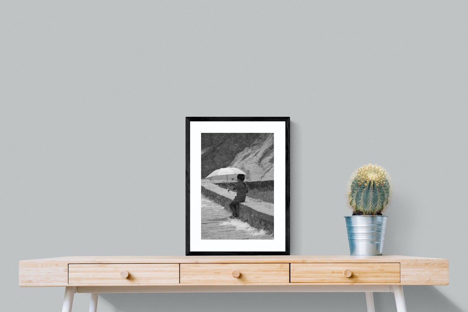 Boy & Brolly-Wall_Art-45 x 60cm-Framed Print-Black-Pixalot