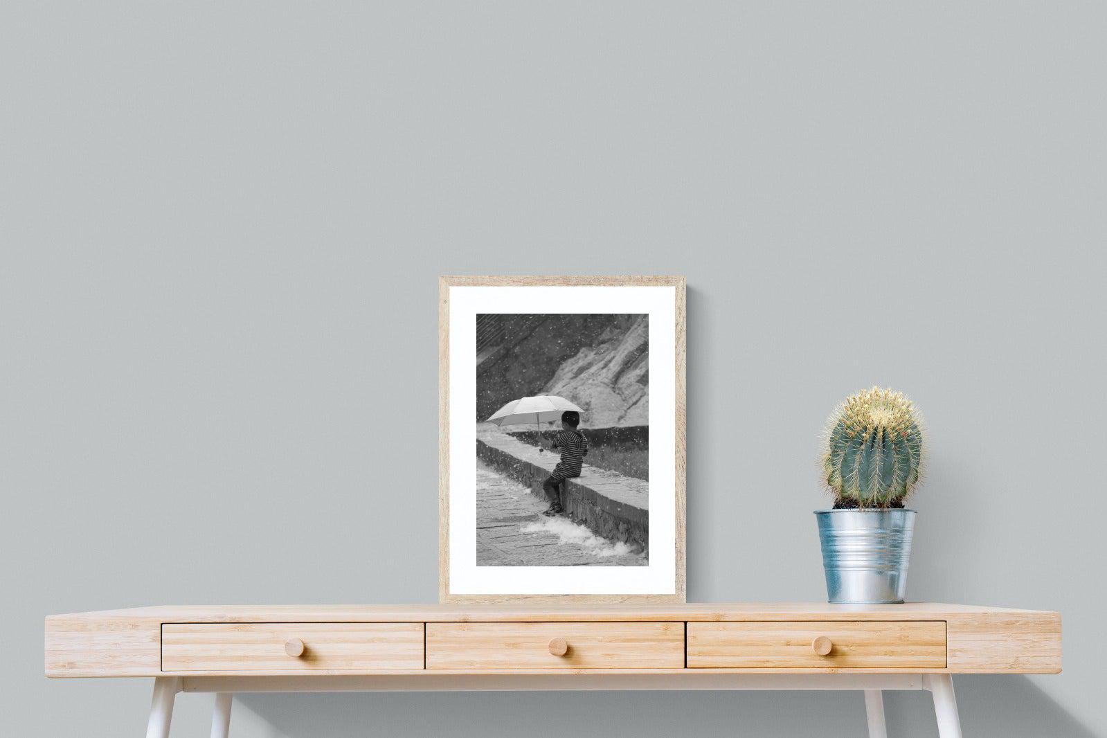 Boy & Brolly-Wall_Art-45 x 60cm-Framed Print-Wood-Pixalot