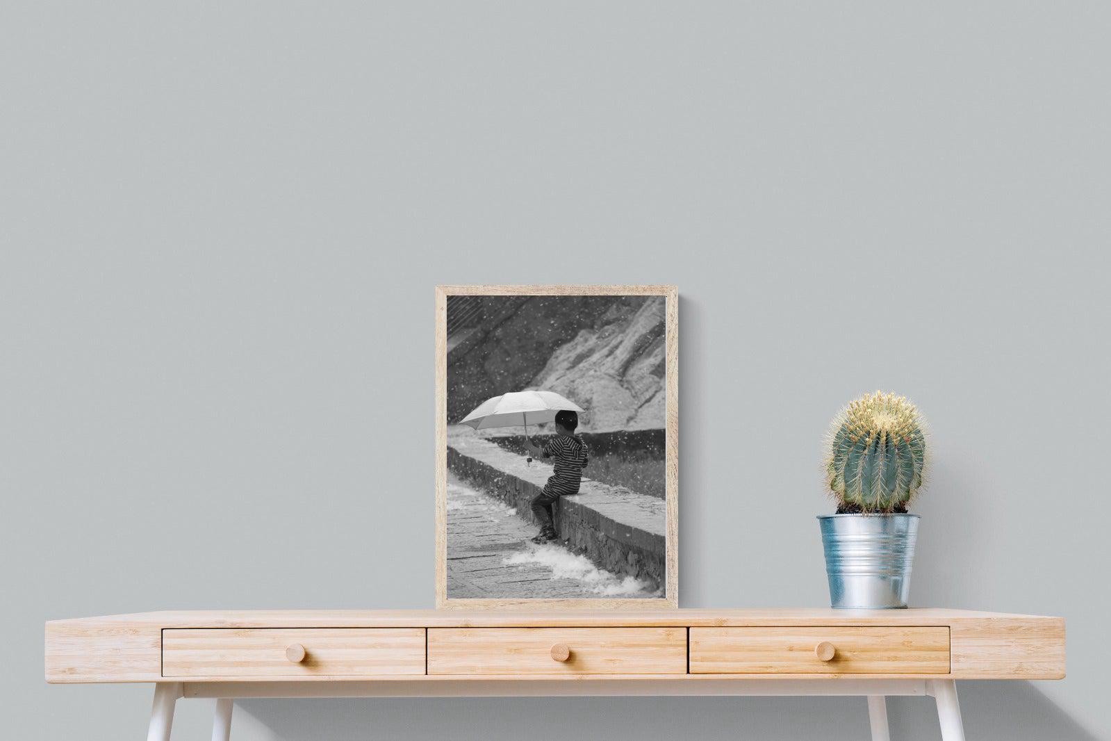 Boy & Brolly-Wall_Art-45 x 60cm-Mounted Canvas-Wood-Pixalot