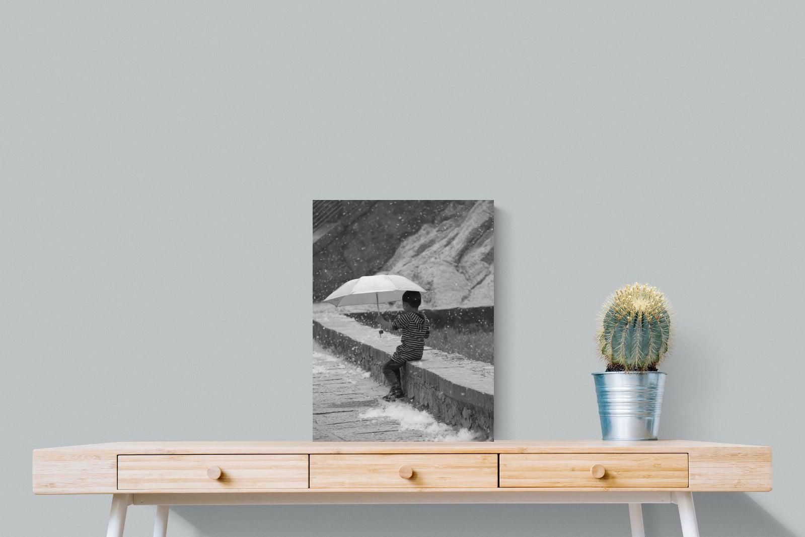 Boy & Brolly-Wall_Art-45 x 60cm-Mounted Canvas-No Frame-Pixalot