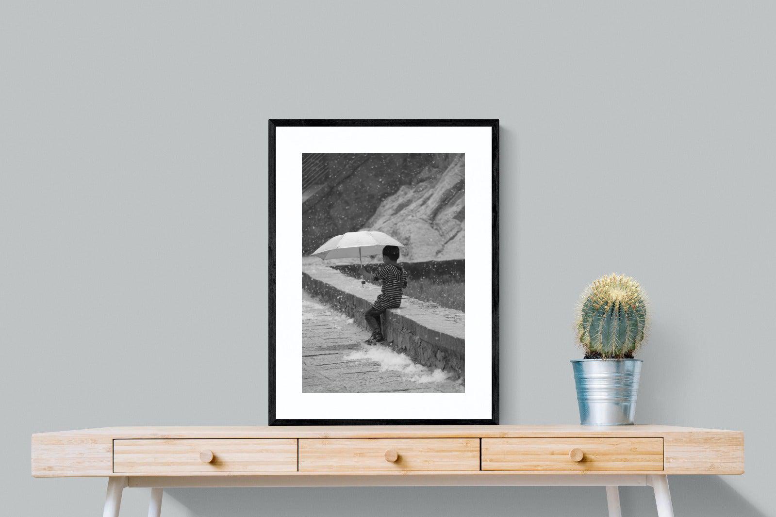 Boy & Brolly-Wall_Art-60 x 80cm-Framed Print-Black-Pixalot